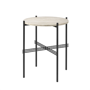 GUBI TS Outdoor Side Table Round Ø40 White Travertine/Black