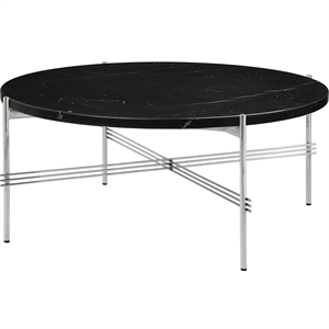 GUBI TS Coffee Table Round Ø80 Polished Steel/Black Marquina Marble