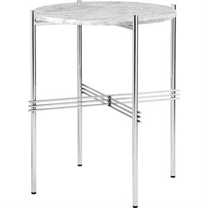 GUBI TS Side Table Round Ø40 Polished Steel/White Carrara Marble