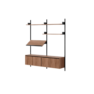 New Works Living Shelf Bookcase With Doors Low Walnut