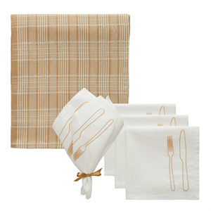 Decotique La Tavola & Rita -tekstiilisetti, 4 lautasliinaa + 1 pöytäliina, valkoinen/beige/latte