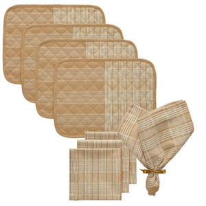 Decotique Rita -tekstiilisetti, 4 tablettia + 4 lautasliinaa, valkoinen/beige
