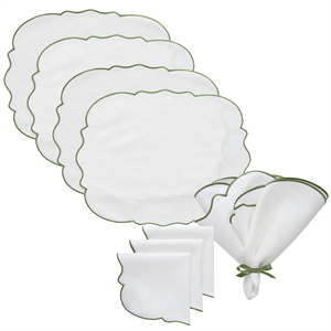 Decotique Gia -teesetti, 4 tablettia + 4 lautasliinaa, valkoinen/vihreä