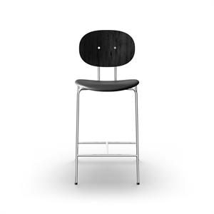 Sibast Furniture Piet Hein Barstool Chrome Black Oak and Black Leather