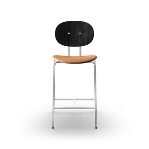 Sibast Furniture Piet Hein Bar Stool Chrome Black Oak and Cognac Leather