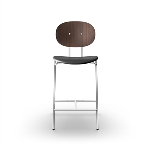 Sibast Furniture Piet Hein Bar Stool Chrome Walnut and Black Leather