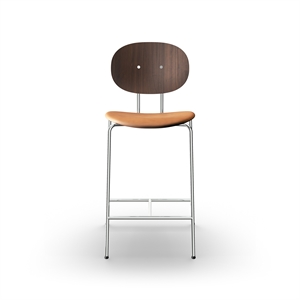 Sibast Furniture Piet Hein Bar Stool Chrome Walnut and Cognac Leather