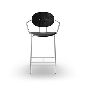 Sibast Furniture Piet Hein Barstool Kromi käsinojilla Musta tammi ja musta nahka