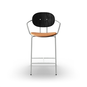 Sibast Furniture Piet Hein Barstool Kromi käsinojilla musta tammi ja konjakkinahka