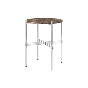 GUBI TS Side Table Round Ø40 Polished Steel/Brown Emperador Marble