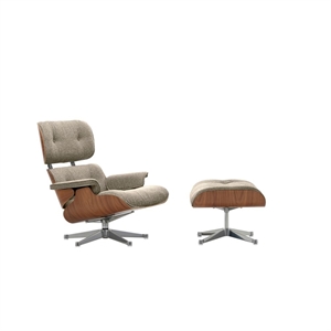 Vitra Eames -nojatuoli Rahilla, Luonnonvärinen Pähkinäpuu/05 Kerma/tummanruskea/alumiini