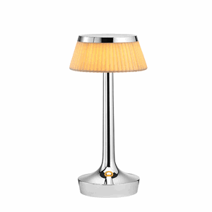 Flos Bon Jour Unplugged Table Lamp Chrome Frame and textile Shade