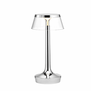 Flos Bon Jour Unplugged Table Lamp Chrome Frame and Transparent Shade