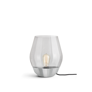 NEW WORKS Bowl Table Lamp Stainless Steel & Smokey Glass Shade