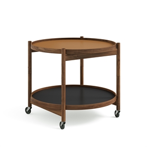 Brdr. Krüger Bølling Tray Table Ø60 Walnut with Plates in Cognac/ Black