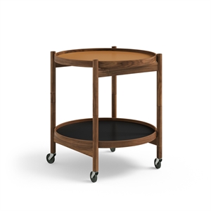 Brdr. Krüger Bølling Tray Table Ø50 Walnut with Plates in Cognac/ Black