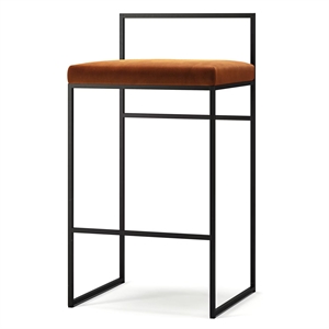 Baarituoli Selkänojalla 80 cm Musta/kuparinhohtoinen Velour