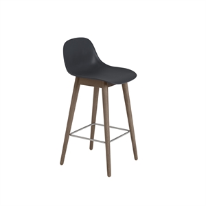 Muuto Fiber Bar Stool w. Wooden Base And Backrest Black/ Dark Brown H87.5 cm