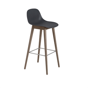 Muuto Fiber Bar Stool w. Wood Base And Backrest Black/ Dark Brown H97.5 cm