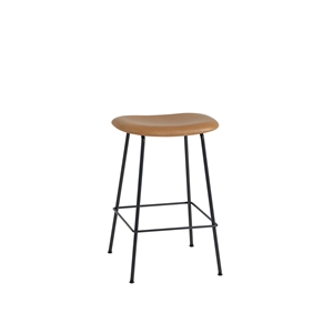 Muuto Fiber Bar Stool w. Tube Base Leather Padded Cognac/Black H66 cm