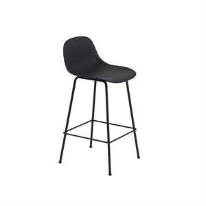 Muuto Fiber Bar Stool w. Tube Base And Backrest Black/ Black H87.5 cm