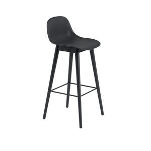 Muuto Fiber Bar Stool w.Wood Base And Backrest Black/ Black H97.5 cm