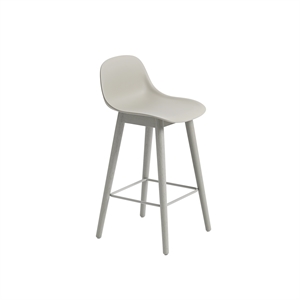 Muuto Fiber Bar Stool w. Wooden Base And Backrest Gray/ Gray H87.5 cm