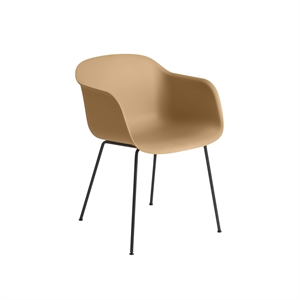 Muuto Fiber Dining Chair w. Armrests and Tube Base Ocher/Black