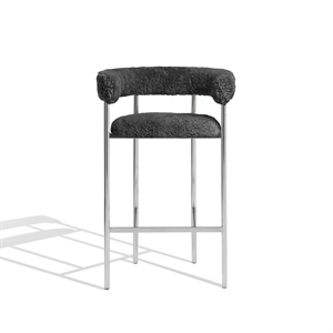 Møbel Copenhagen Font Bar Stool with Armrests 75 cm Sheepskin Gray/Polished Steel Frame