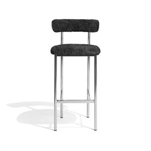 Møbel Copenhagen Font Bar Stool 75 cm Sheepskin Gray/Polished Steel Frame