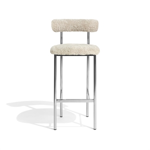 Møbel Copenhagen Font Bar Stool 75 cm Sheepskin Oyster/Polished Steel Frame