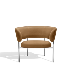 Møbel Copenhagen Font Armchair with Armrest Dunes Cognac Leather/Polished Steel Frame