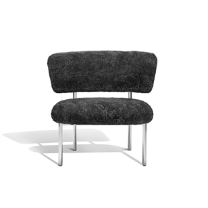 Møbel Copenhagen Font Armchair Sheepskin Gray/Polished Steel Frame