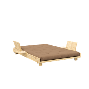 Karup Design Social Sofa Bed with 2 Pcs. Back Rest, Side Tables & Mattress 140x200 Mocca/Clear Lacquered