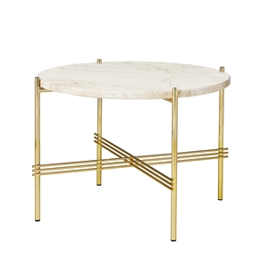 GUBI TS Coffee Table Round Ø55 Brass/ White Travertine