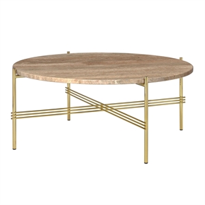 GUBI TS Coffee Table Round Ø80 Brass/ Warm Taupe Travertine