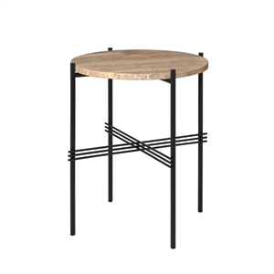 GUBI TS Side Table Round Ø40 Black/ Warm Taupe Travertine