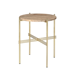 GUBI TS Side Table Round Ø40 Brass/ Warm Taupe Travertine