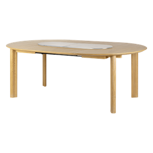 Umage Comfort Circle Smooth -ruokapöytä jatkopalalla, tammi/valkoinen/teräs